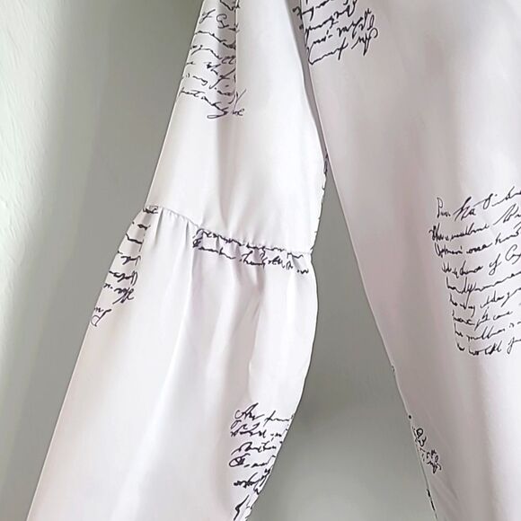 White Cardigan Longsleeve Blouse with Script Lettering, Button Accents, Size XL - Picture 6 of 13